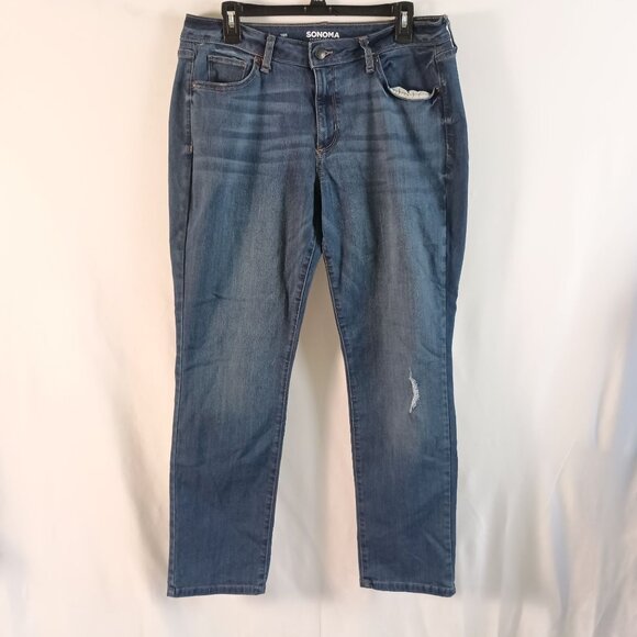 Sonoma Denim - Sonoma Mid Rise Straight Leg Distressed Jeans Women 16 Casual Blue Denim